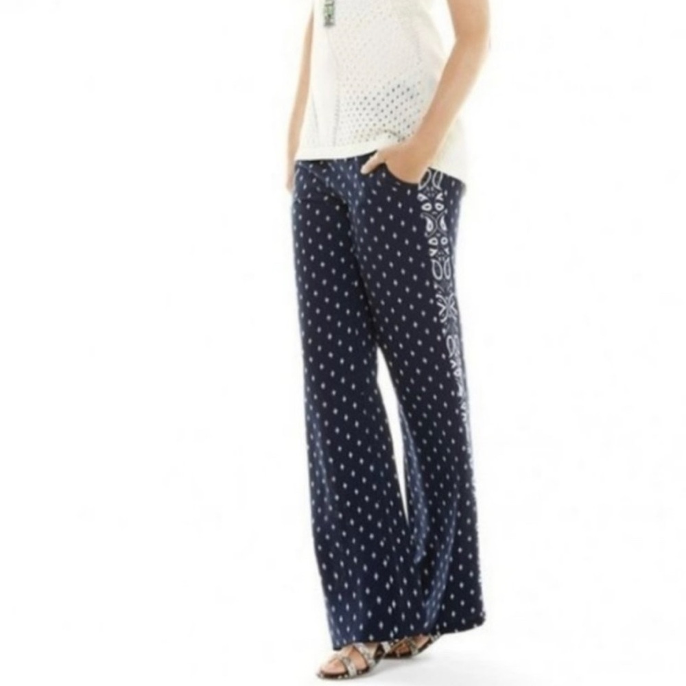 Cabi Navy Print Wide Leg Trouser Pant Size 6